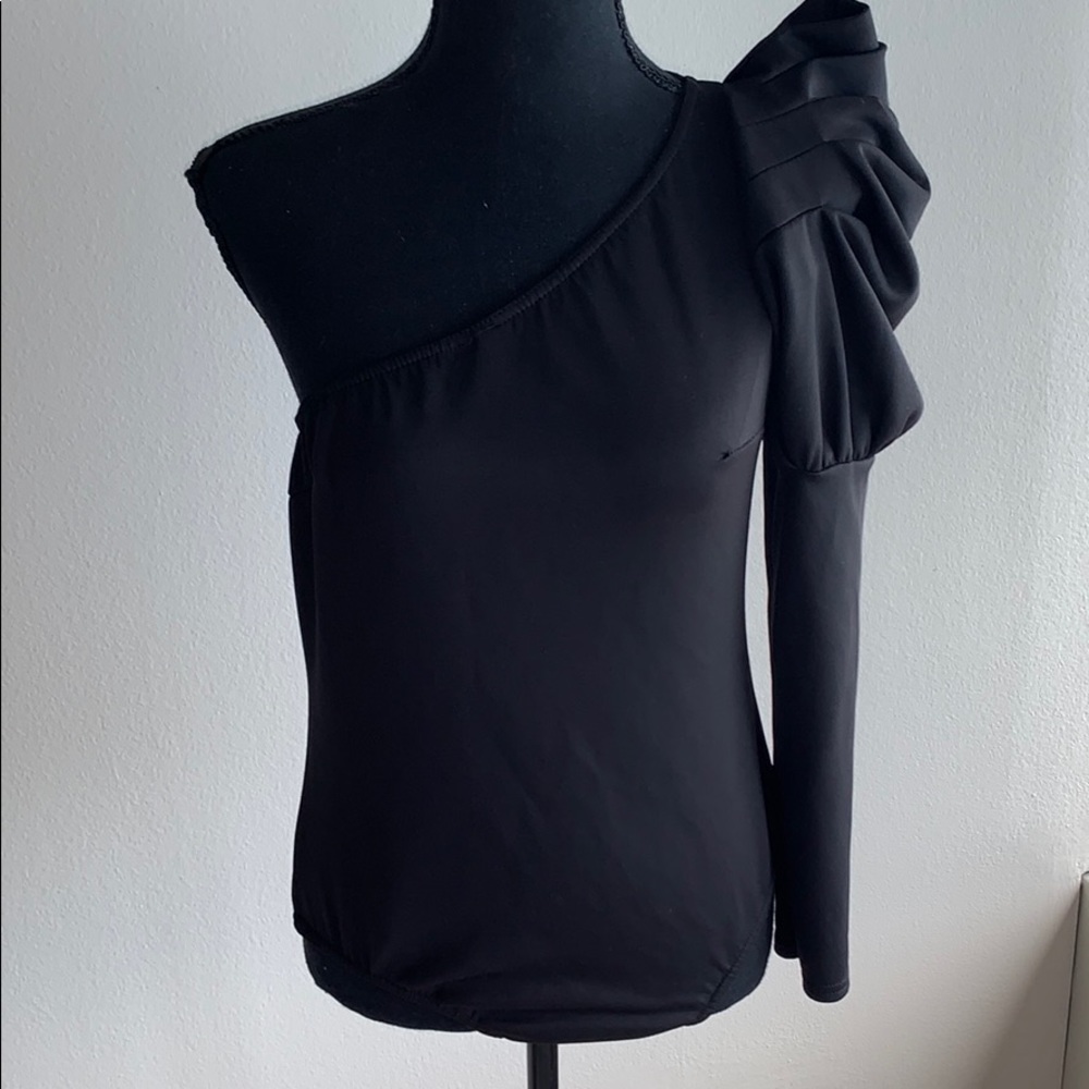 Boohoo Black One Shoulder Ruffle Bodysuit US 12